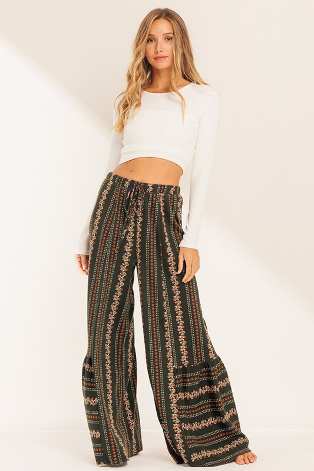 Floral Wide Leg Green Pants | The G&G's Big Closet